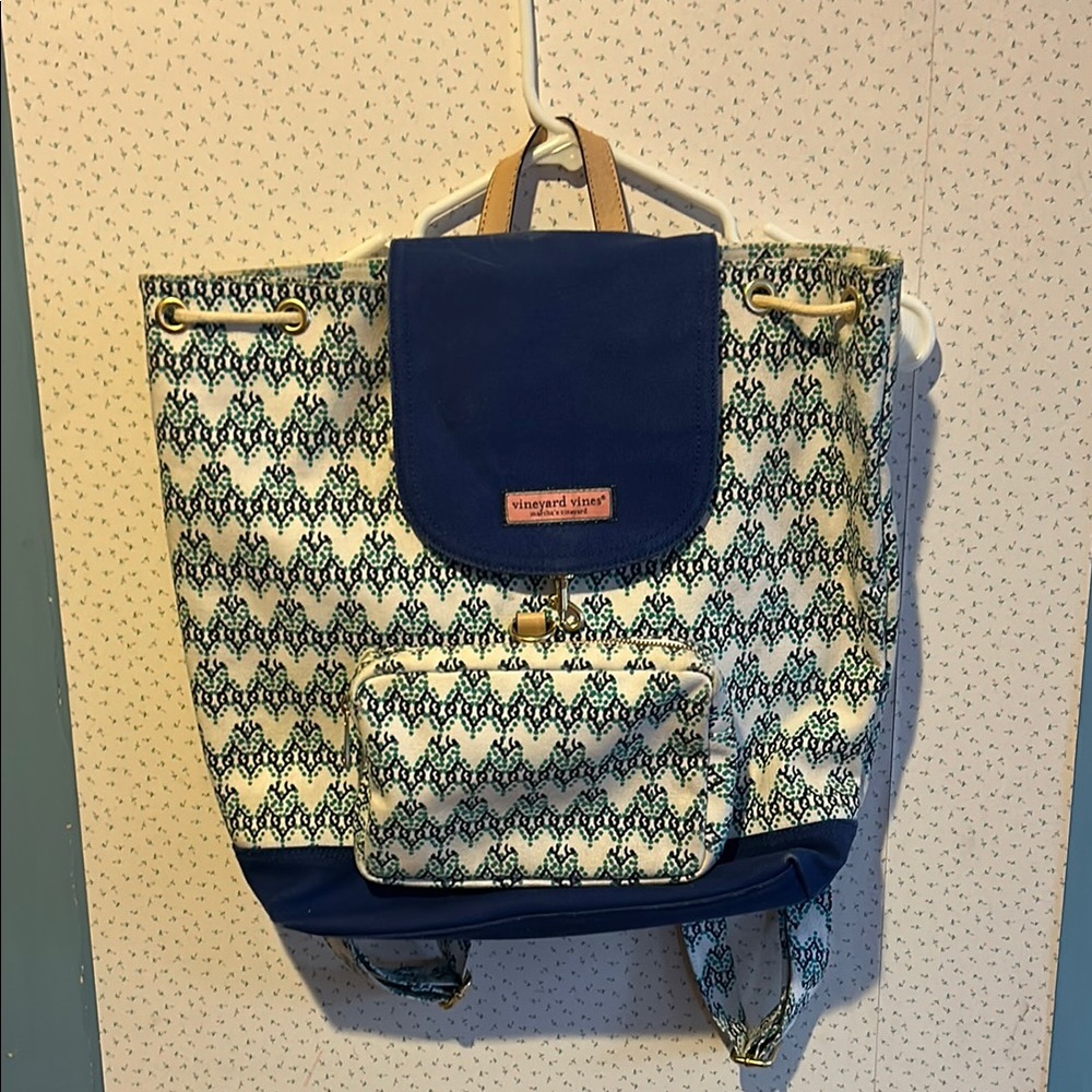 Vineyard Vines Blue and Cream Women's Canvas Backpack